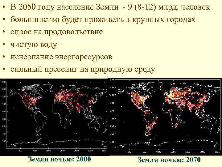  • • • В 2050 году население Земли - 9 (8 -12) млрд.