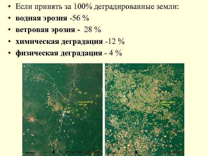  • • • Если принять за 100% деградированные земли: водная эрозия -56 %
