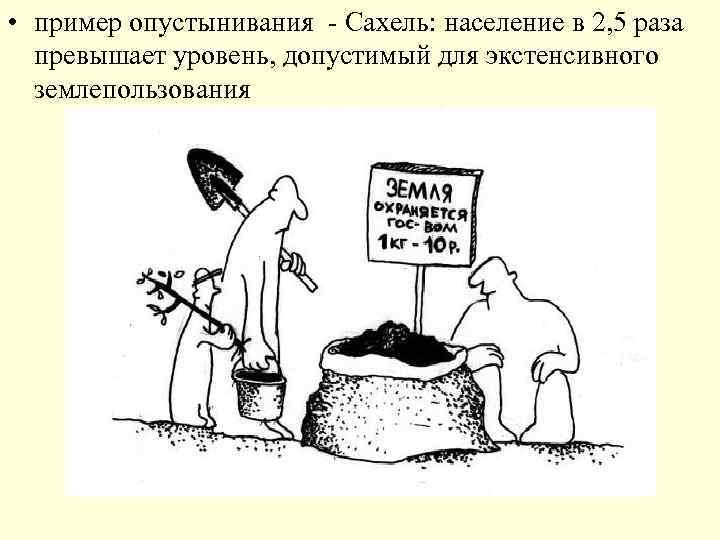  • пример опустынивания - Сахель: население в 2, 5 раза превышает уровень, допустимый