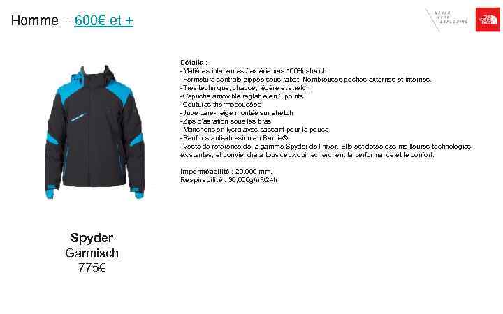 Homme – 600€ et + Détails : -Matières intérieures / extérieures 100% stretch -Fermeture