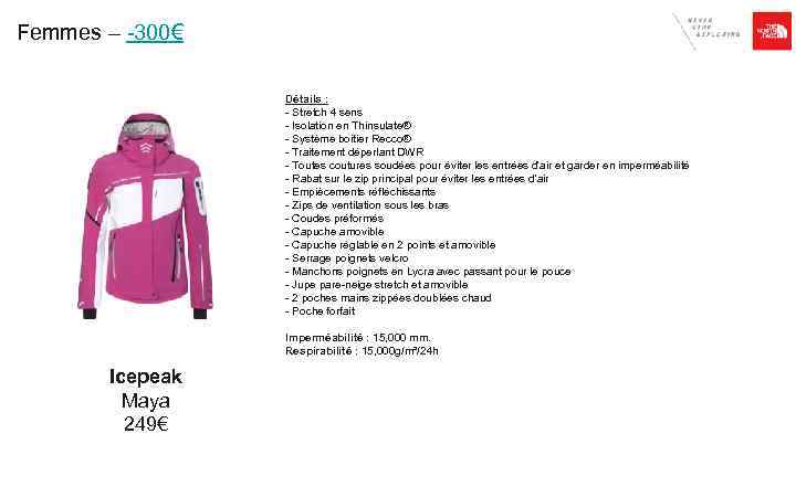 Femmes – -300€ Détails : - Stretch 4 sens - Isolation en Thinsulate® -