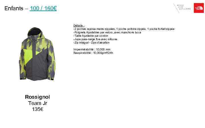 Enfants – 100 / 160€ Détails : -2 poches repose-mains zippées, 1 poche poitrine