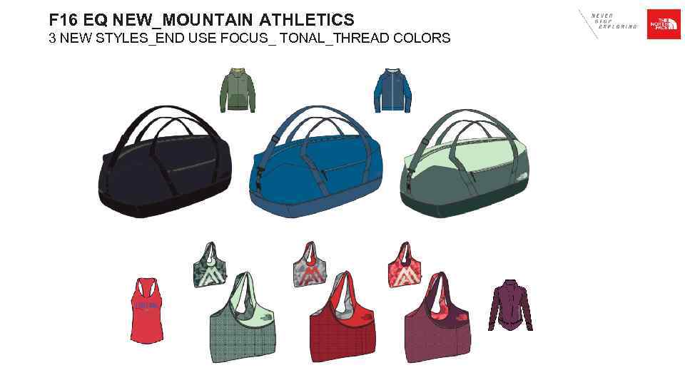 F 16 EQ NEW_MOUNTAIN ATHLETICS 3 NEW STYLES_END USE FOCUS_ TONAL_THREAD COLORS 