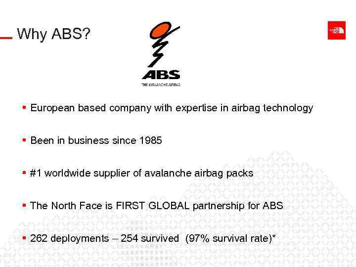 Why ABS? § European based company with expertise in airbag technology § Been in