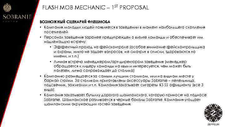 FLASH MOB MECHANIC – 1 ST PROPOSAL ВОЗМОЖНЫЙ СЦЕНАРИЙ ФЛЕШМОБА • Компания молодых людей