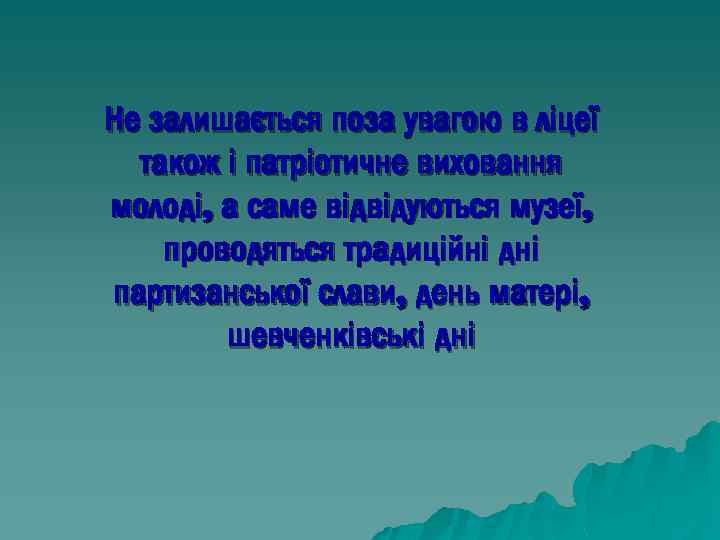 Не залишається поза увагою в ліцеї також і патріотичне виховання молоді, а саме відвідуються