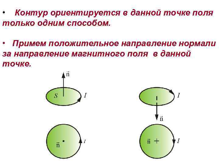  • Контур ориентируется в данной точке поля только одним способом. • Примем положительное