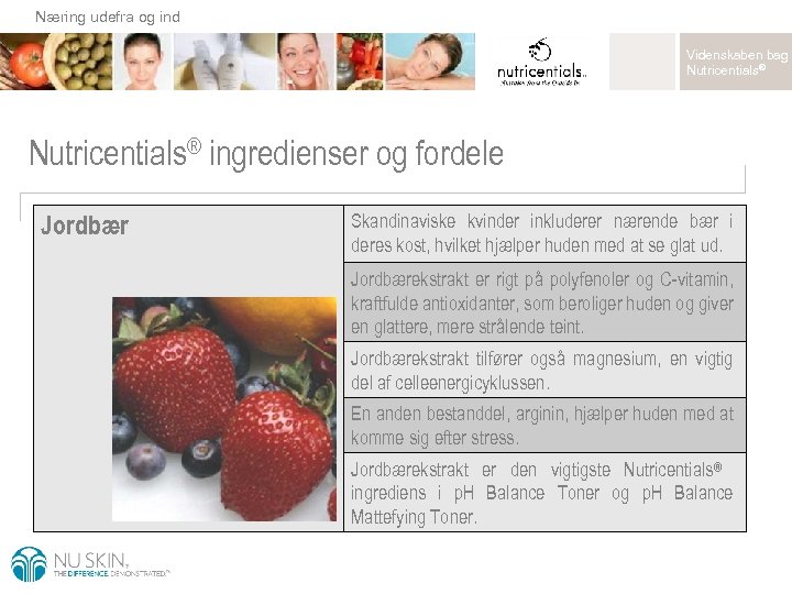 Næring udefra og ind Videnskaben bag Nutricentials® ingredienser og fordele Jordbær Skandinaviske kvinder inkluderer
