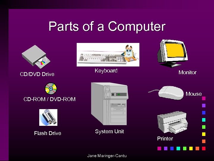 Parts of a Computer CD/DVD Drive Keyboard Monitor Mouse CD-ROM / DVD-ROM Flash Drive