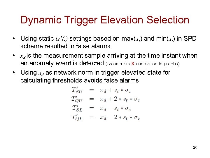 Dynamic Trigger Elevation Selection • Using static ts’(. ) settings based on max(xt) and