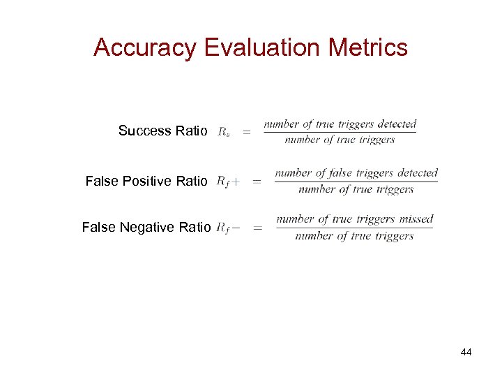 Accuracy Evaluation Metrics Success Ratio False Positive Ratio False Negative Ratio 44 