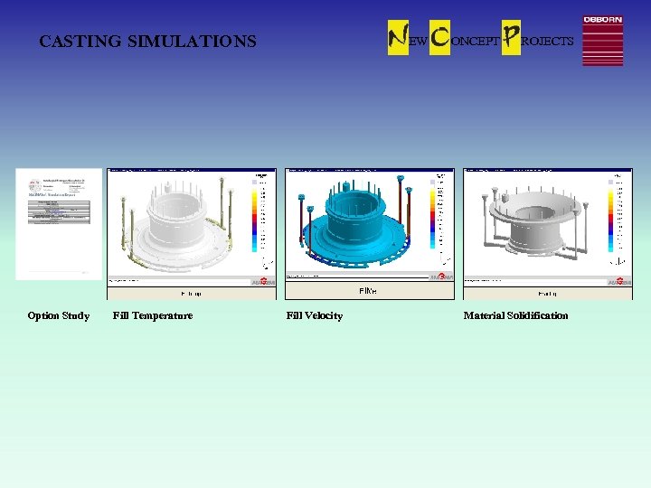 CASTING SIMULATIONS Option Study Fill Temperature EW Fill Velocity ONCEPT ROJECTS Material Solidification 