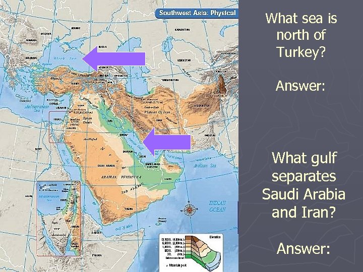 What sea is north of Turkey? Answer: What gulf separates Saudi Arabia and Iran?