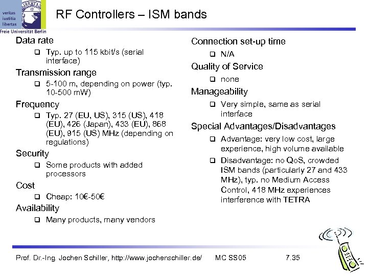 RF Controllers – ISM bands Data rate q Typ. up to 115 kbit/s (serial