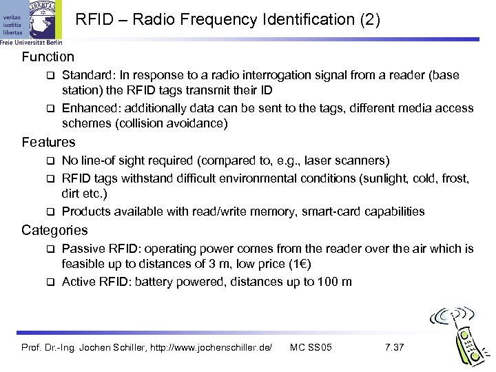 RFID – Radio Frequency Identification (2) Function Standard: In response to a radio interrogation