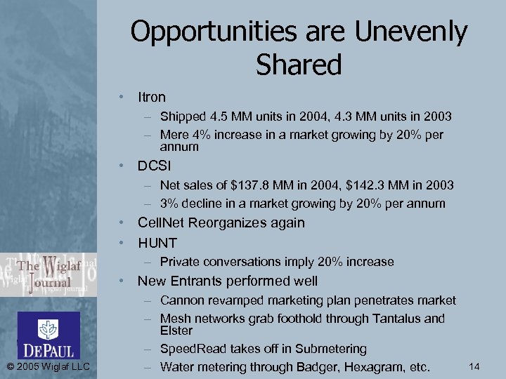 Opportunities are Unevenly Shared • Itron – Shipped 4. 5 MM units in 2004,