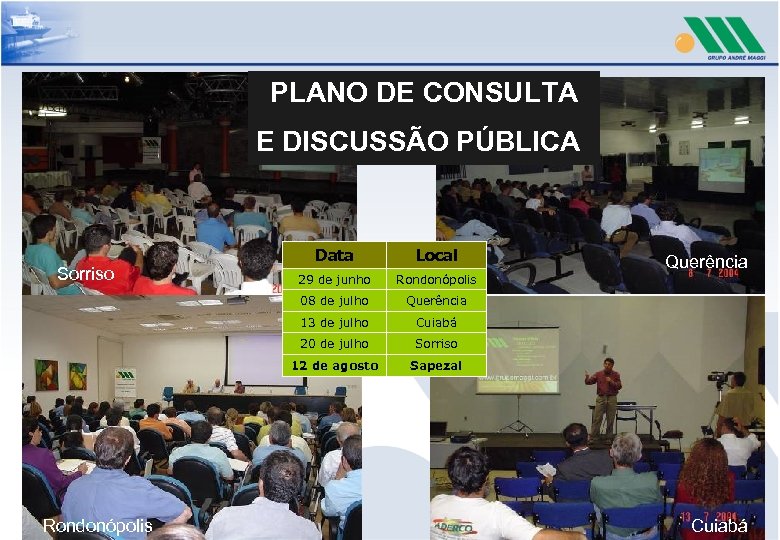 PLANO DE CONSULTA E DISCUSSÃO PÚBLICA 29 de junho Rondonópolis Querência 13 de julho