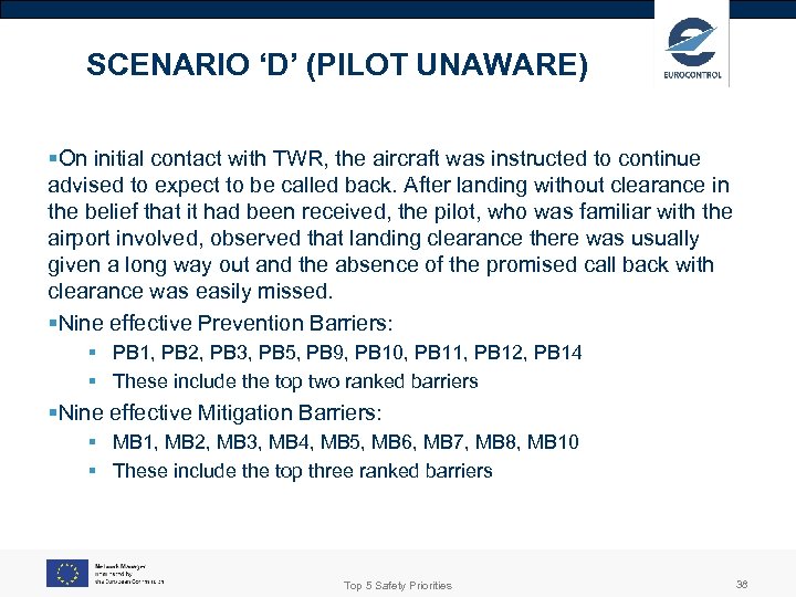 SCENARIO ‘D’ (PILOT UNAWARE) §On initial contact with TWR, the aircraft was instructed to