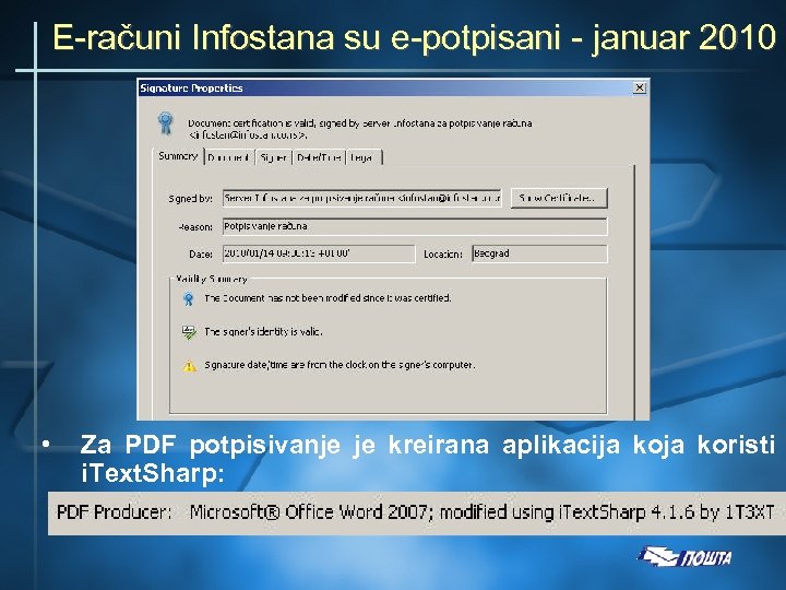 E-računi Infostana su e-potpisani - januar 2010 • Za PDF potpisivanje je kreirana aplikacija