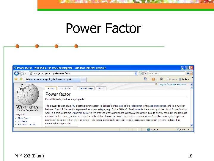 Power Factor PHY 202 (Blum) 18 