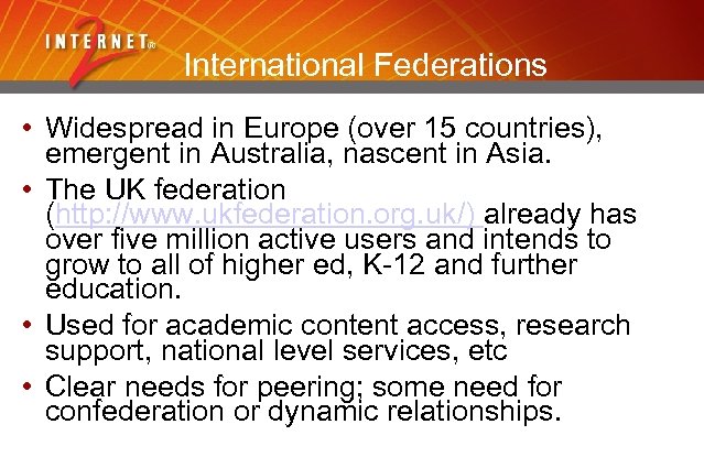 International Federations • Widespread in Europe (over 15 countries), emergent in Australia, nascent in