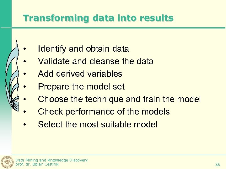 Transforming data into results • • Identify and obtain data Validate and cleanse the