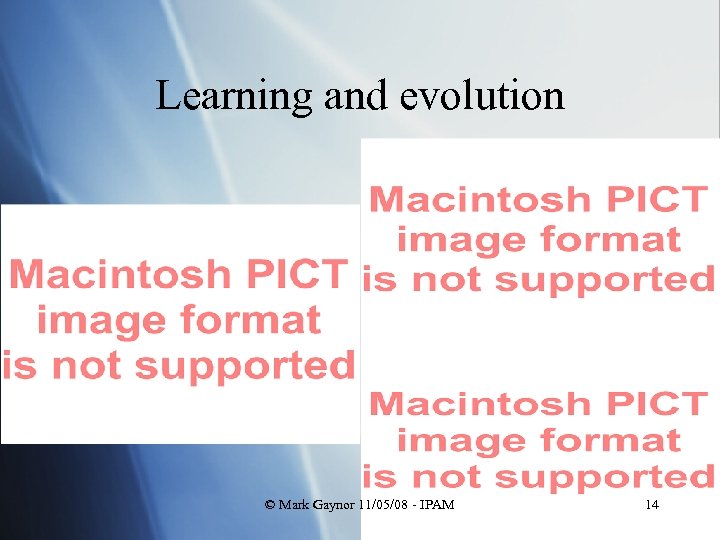 Learning and evolution © Mark Gaynor 11/05/08 - IPAM 14 