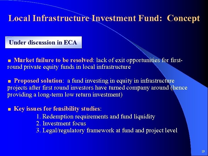 Local Infrastructure Investment Fund: Concept Under discussion in ECA Market failure to be resolved: