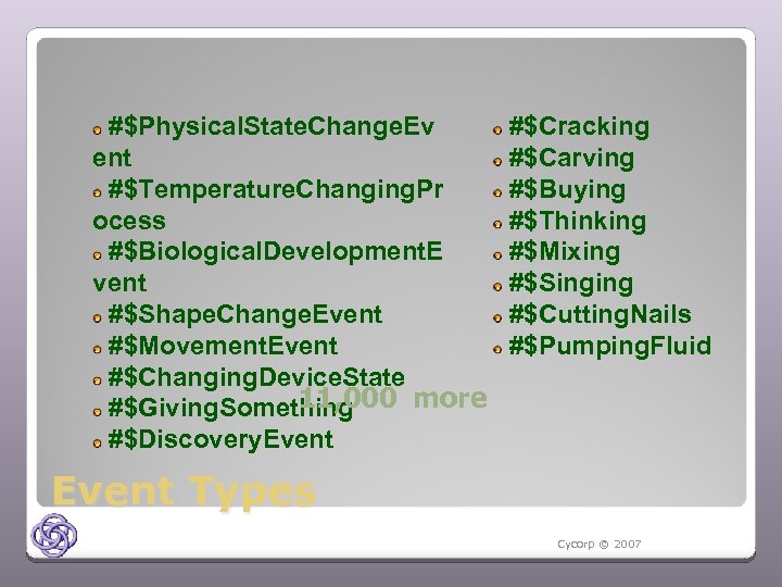 #$Physical. State. Change. Ev ent #$Temperature. Changing. Pr ocess #$Biological. Development. E vent #$Shape.