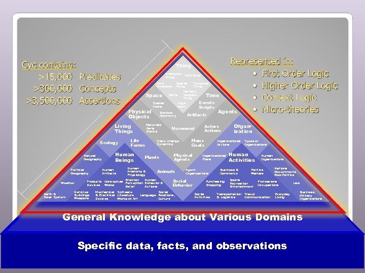 Cyc contains: >15, 000 Predicates >300, 000 Concepts >3, 500, 000 Assertions Intangible Individual