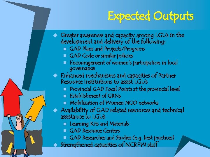Expected Outputs u Greater awareness and capacity among LGUs in the development and delivery
