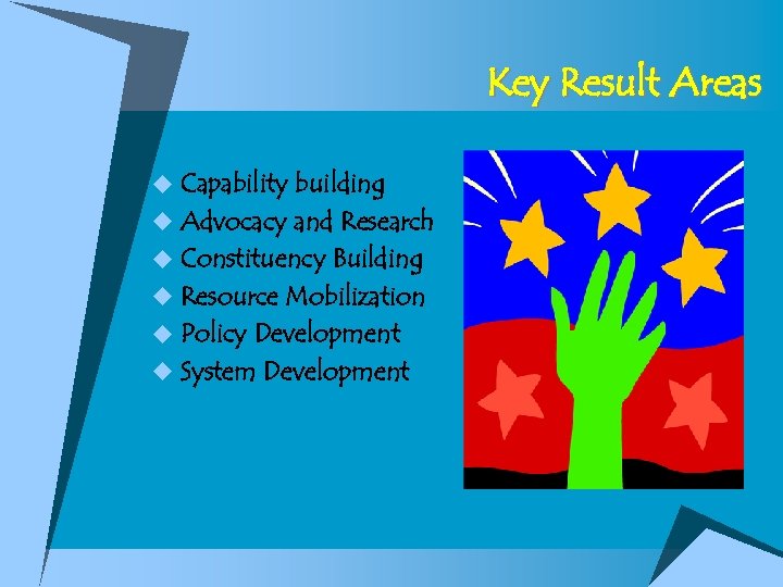 Key Result Areas u Capability building u Advocacy and Research u Constituency Building u