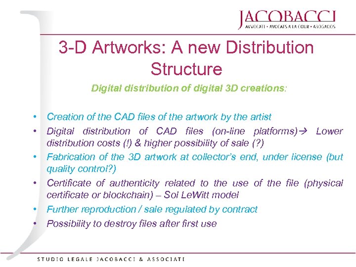 3 -D Artworks: A new Distribution Structure Digital distribution of digital 3 D creations: