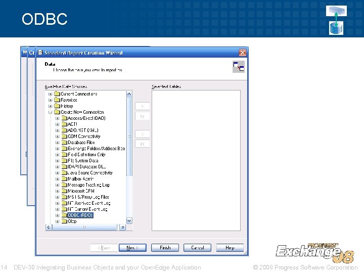 ODBC 14 DEV-30 Integrating Business Objects and your Open. Edge Application © 2008 Progress