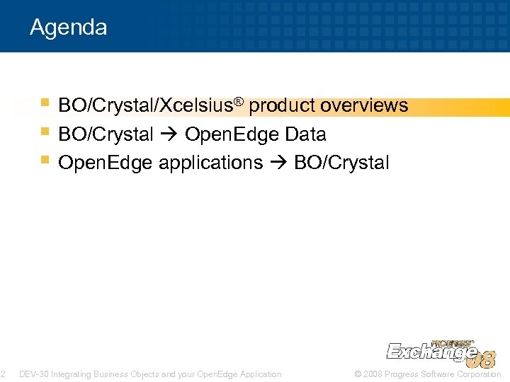 Agenda § BO/Crystal/Xcelsius® product overviews § BO/Crystal Open. Edge Data § Open. Edge applications