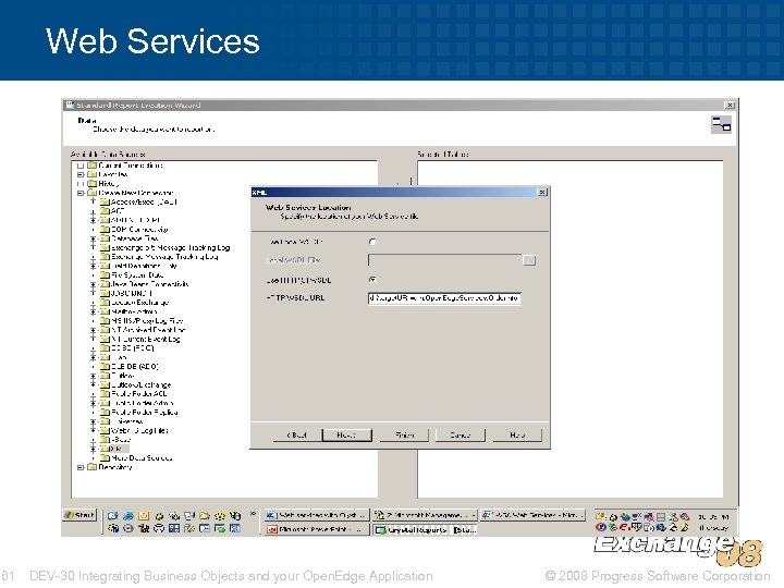 Web Services 61 DEV-30 Integrating Business Objects and your Open. Edge Application © 2008