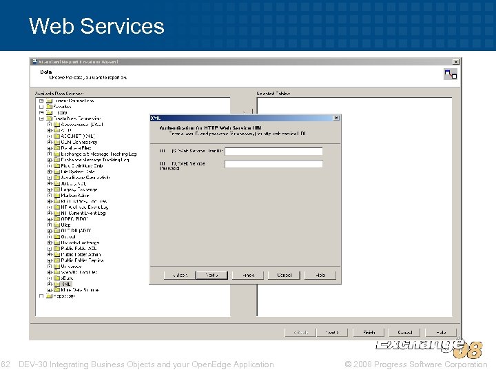 Web Services 62 DEV-30 Integrating Business Objects and your Open. Edge Application © 2008