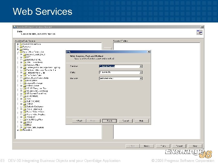 Web Services 63 DEV-30 Integrating Business Objects and your Open. Edge Application © 2008