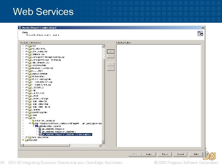 Web Services 64 DEV-30 Integrating Business Objects and your Open. Edge Application © 2008
