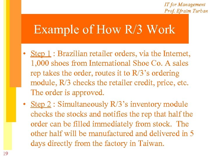 IT for Management Prof. Efraim Turban Example of How R/3 Work • Step 1