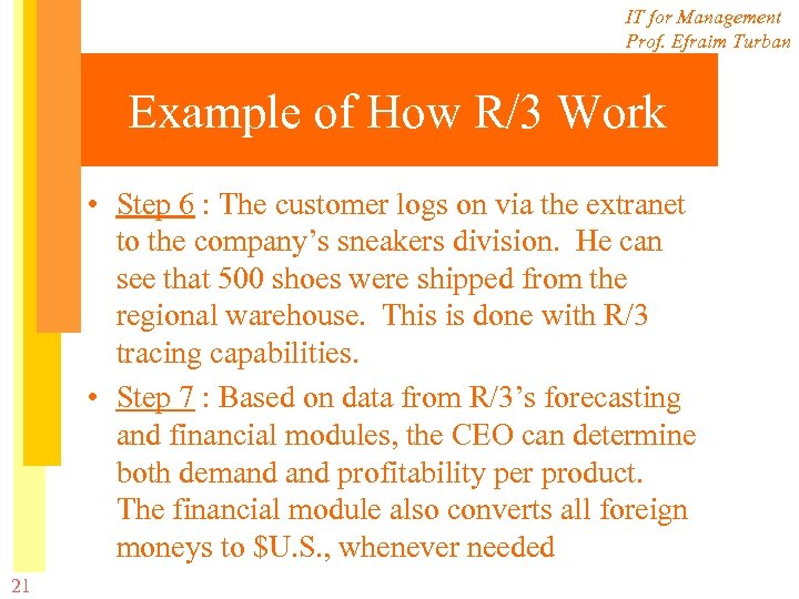 IT for Management Prof. Efraim Turban Example of How R/3 Work • Step 6