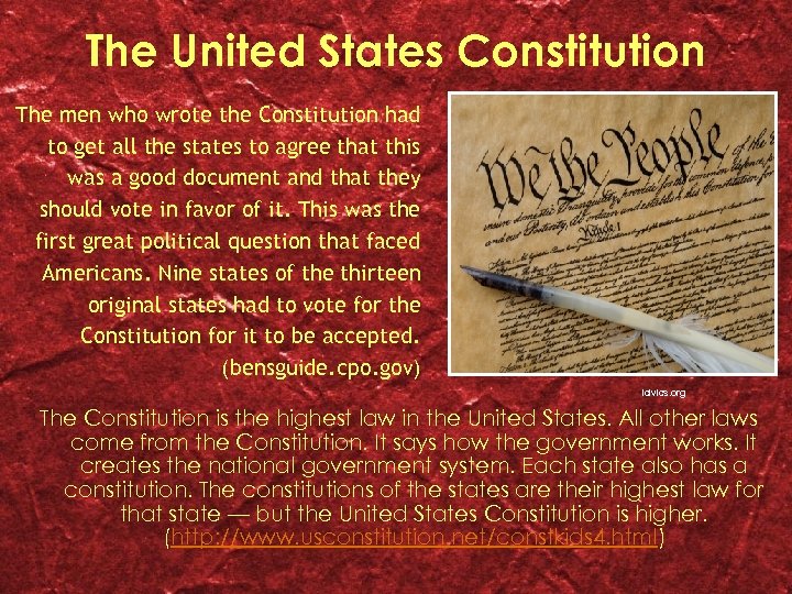 The United States Constitution The men who wrote the Constitution had to get all