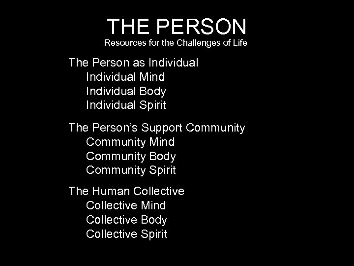 THE PERSON Resources for the Challenges of Life The Person as Individual Mind Individual