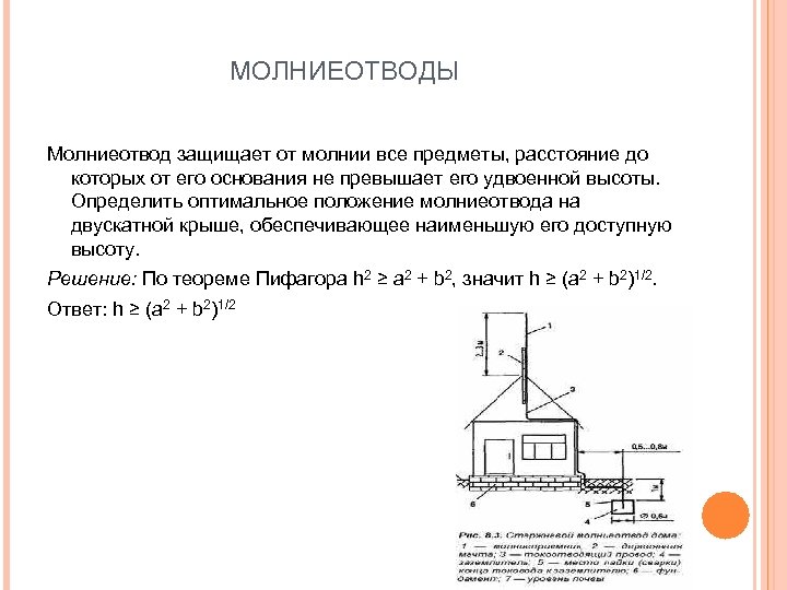  МОЛНИЕОТВОДЫ Молниеотвод защищает от молнии все предметы, расстояние до которых от его основания