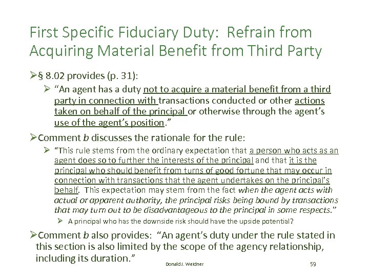 First Specific Fiduciary Duty: Refrain from Acquiring Material Benefit from Third Party Ø§ 8.