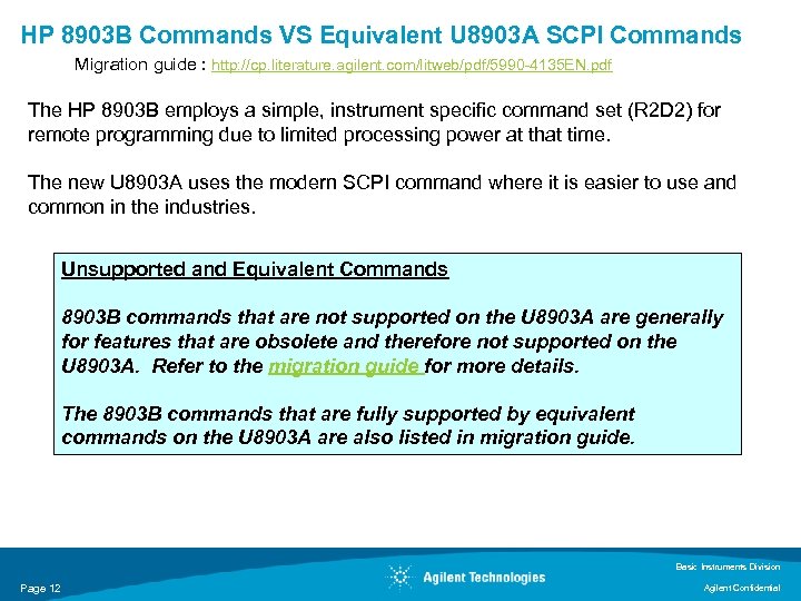 HP 8903 B Commands VS Equivalent U 8903 A SCPI Commands Migration guide :