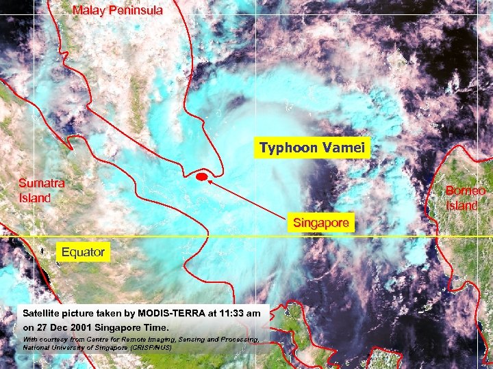 Malay Peninsula Typhoon Vamei Sumatra Island Borneo Island Singapore Equator Satellite picture taken by