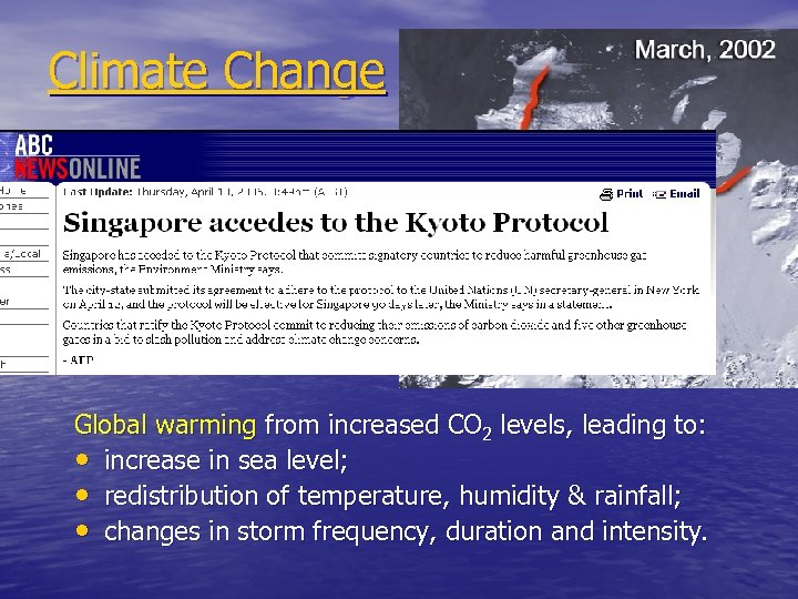 Climate Change Larsen B ice shelf and parts of Antarctic Peninsula Global warming from