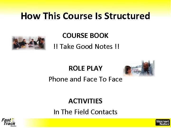 How This Course Is Structured COURSE BOOK !! Take Good Notes !! ROLE PLAY