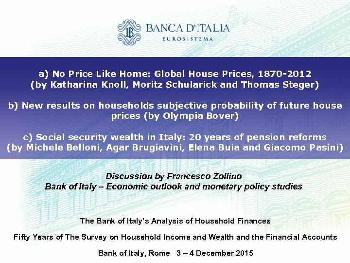 a) No Price Like Home: Global House Prices, 1870 -2012 (by Katharina Knoll, Moritz